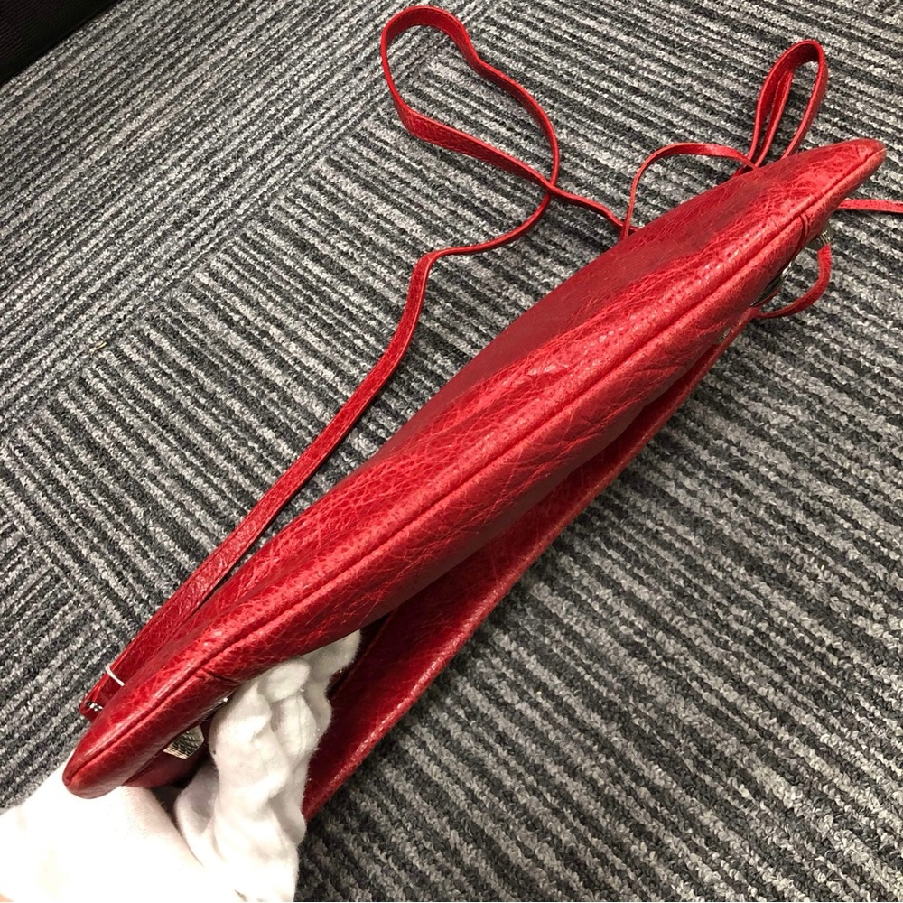 Balenciaga Rouge Cardinal Lambskin Leather Silver Envelope Clutch. - Picture 5 of 16